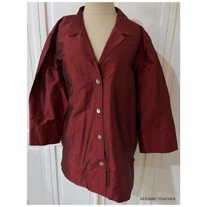 Stonebridge Signature Silk Button Front Shirt Relaxed Top Red Rust Shiny Satin L